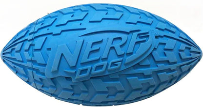 Nerf Dog Tire Squeak Football Outdoor Dog Toy, 6 Inch Dog Football Squeaking Toy for Medium and Large Breeds, Blue1