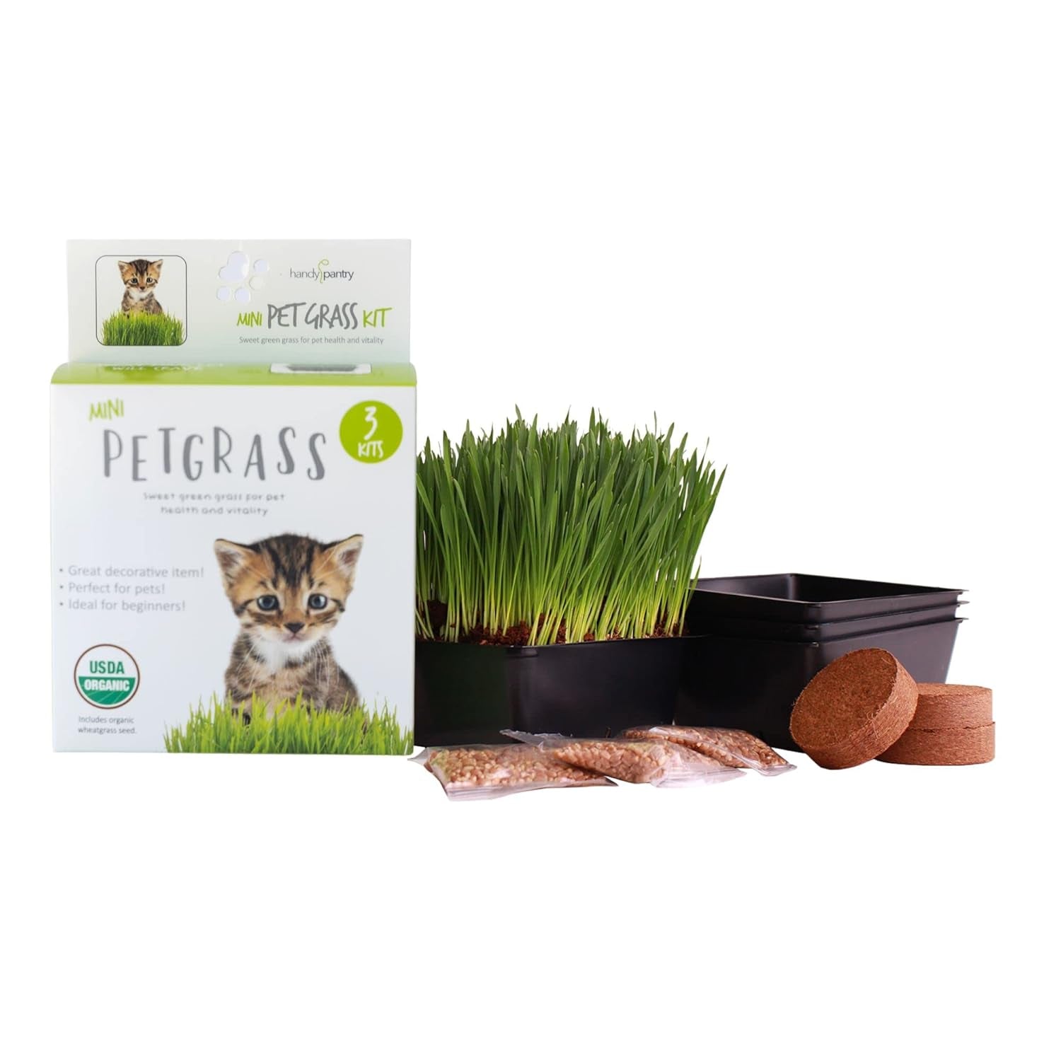 handy-pantry-organic-cat-grass-kit-includes-3-trays-soil-pucks-and-3-packs-non-gmo-wheatgrass-seed-a-healthy-treat-for-cats-dogs-rabbits-more