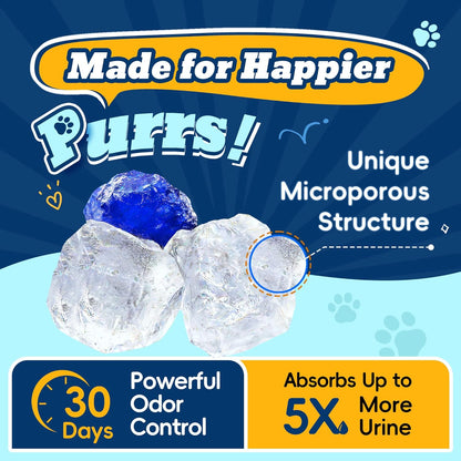 LMJP Crystal Cat Litter with Powerful Odor Control, Non-Clumping, Lasts up to 4 Months, 17.2Lb, Rapid Water Absorption, Unscented & Low Tracking Lightweight Blue & White Silica, 4 Pack of 4.3Lb2