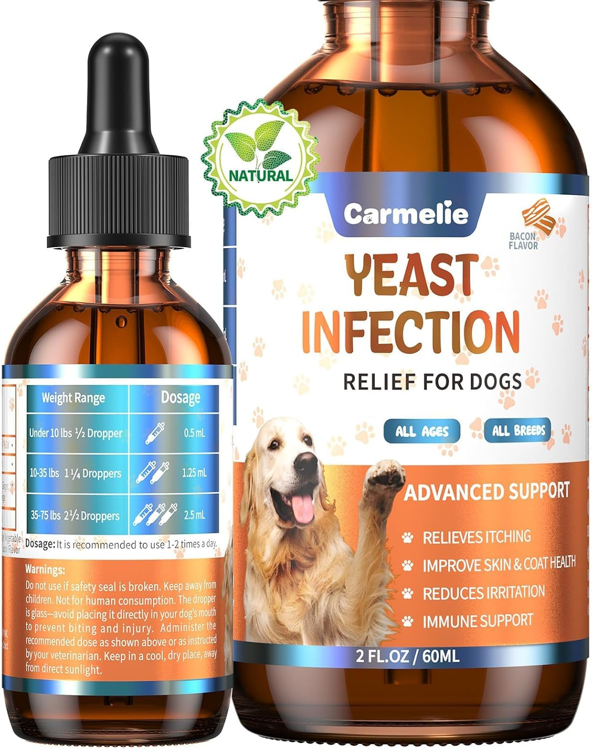 carmelie-natural-yeast-relief-for-dogs-support-healthy-itch-relief-ear-paw-discomfort-care-itch-relief-for-dog-allergy-supports-inflammation-relief-for-dogs-60ml-bacon-flavor