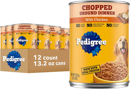 Pedigree Chopped Ground Dinner Wet Dog Food, Chicken, 13.2 Oz, 12 Count | 100% Complete & Balanced, Slow Cooked with Real Chicken, Supports Lean Muscles, Serve as Topper or Complete Meal1