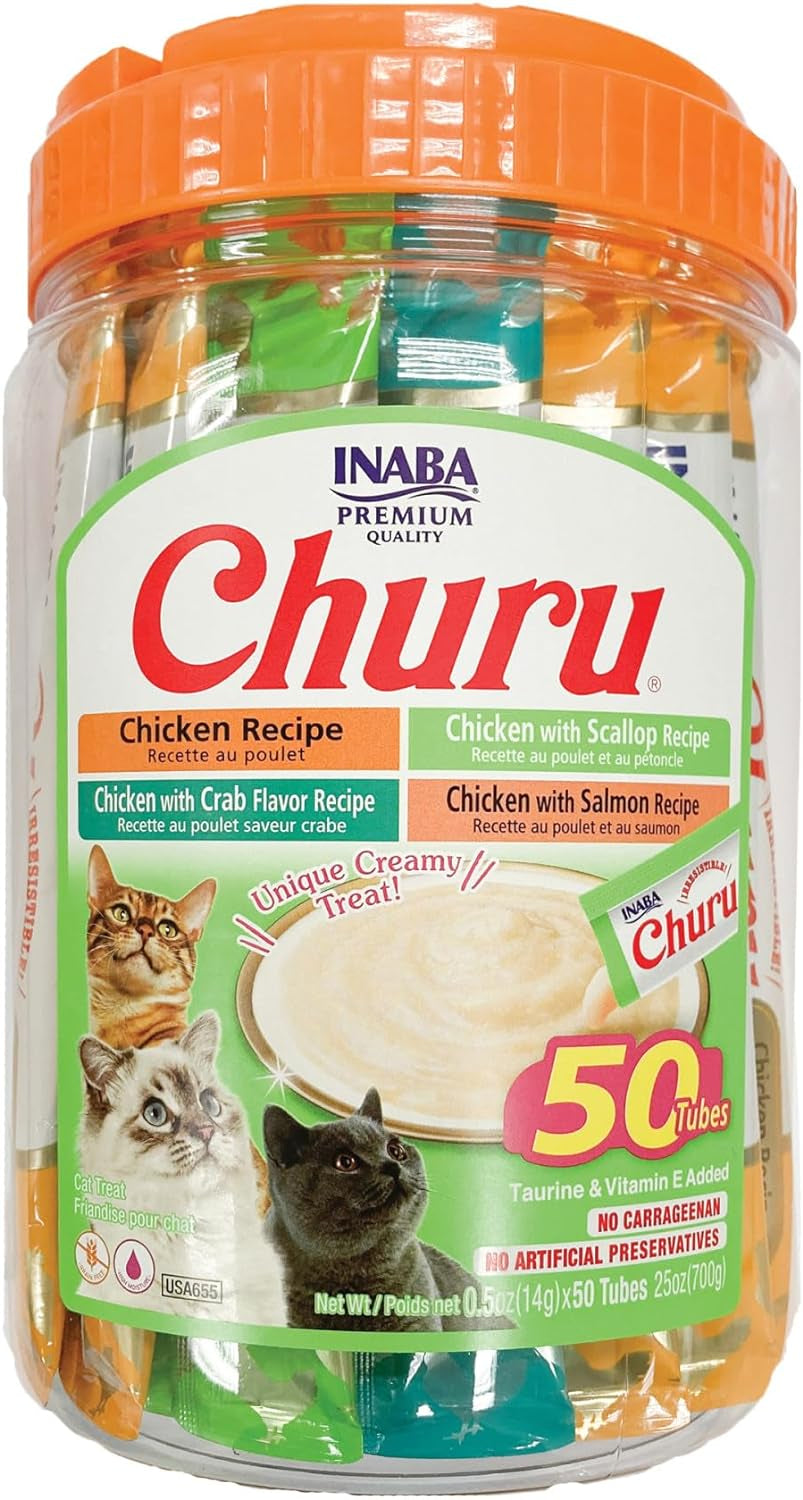 inaba-churu-cat-treats-lickable-squeezable-creamy-puree-cat-treat-with-green-tea-extract-taurine-0-5-ounces-each-tube-50-tubes-tuna-chicken-variety