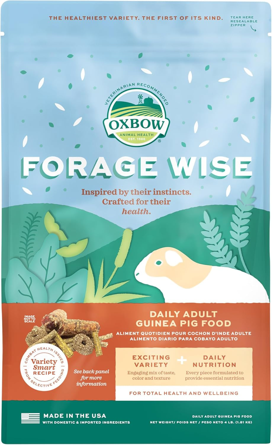 oxbow-forage-wise-adult-guinea-pig-food-foraging-pellet-mix-4-lb-guinea-pig-pellets-foraging-mix-with-timothy-hay-and-vitamin-c-prevents-selective-feeding-no-artificials-made-in-usa