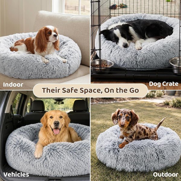 JOLLYVOGUE Small Dog Bed, Calming Soft Anti-Anxiety Donut Cat Bed, Washable round Fluffy Cushion for Small and Medium Pets (20")6