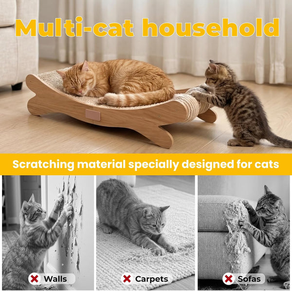 Sisal Cat Scratchers for Indoor Cats - 26.2" Large Cat Scratching Board, Wooden Cat Bed with Scratch Pad, Modern Cat Furniture for Lounging/Sofa Protector8
