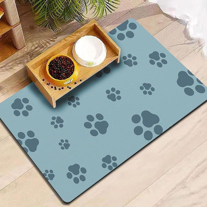 Dog Food Mat for Food and Water, Absorbent Pet Feeding Non-Slip Backing Cat Dog Bowl Mat No Stains Quick Dry Placemat with Footprints for Messy Brown,20"×12"15