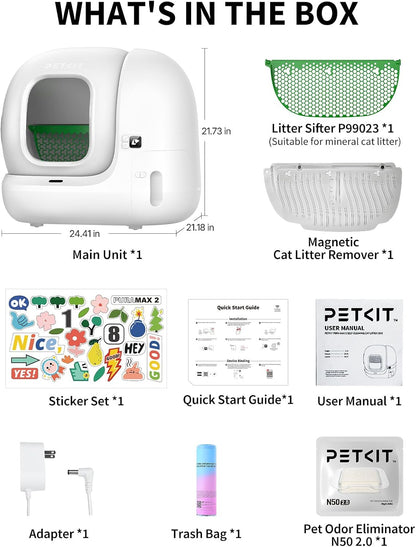 PETKIT Puramax 2 Automatic Self-Cleaning Cat Litter Box, App Control Automatic Litter Box with Safety Sensors, Odor Free & Anti-Leakage Basic Bundle Includes Trash Bags,2.4G Wifi & Low Entrance9