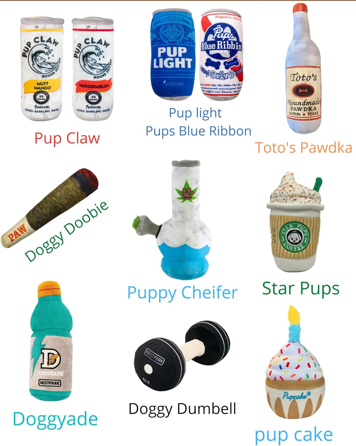 nestpark-chill-pup-funny-dog-toy-parody-plush-squeaky-crinkle-dog-toy