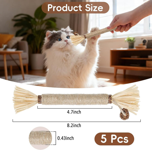 5 Pack Silvervine Sticks Cat Toys, Natural Chew Kitten Teething Toys for Cleaning, Matatabi Catnip Treat Toys, Catmint Silver Vine Sticks for Bored Indoor Kitty5