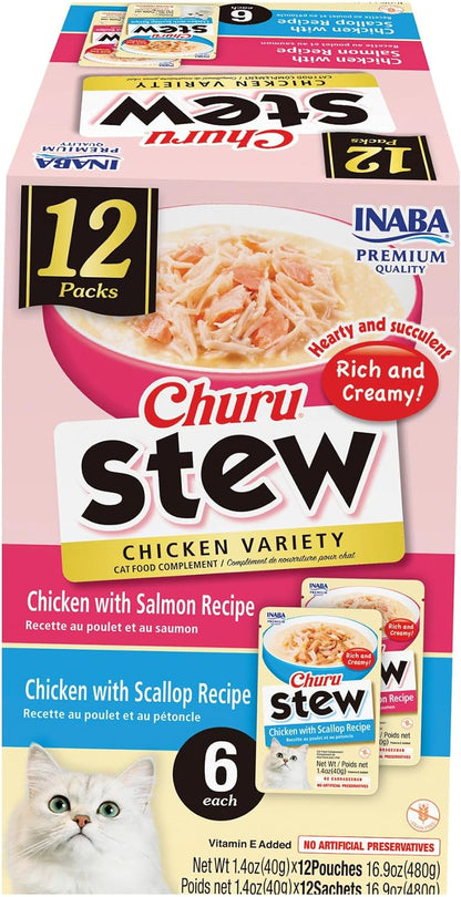 INABA Churu Stew for Cats, Creamy Purée Side Dish Pouch, 1.05 Oz Pouches, 15 Pouches Total, Chicken Variety11