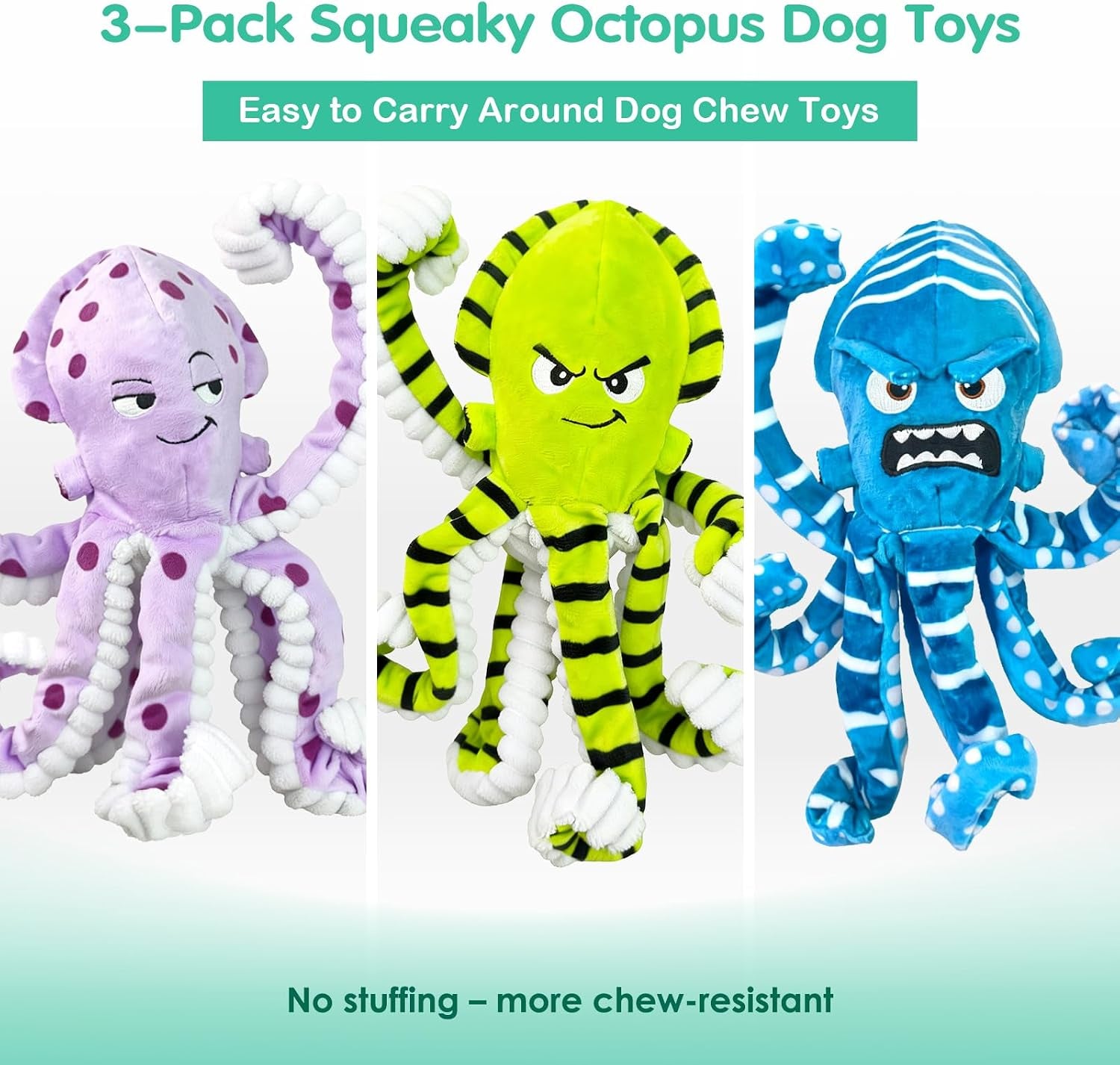 fuufome-octopus-dog-toys-with-no-stuffing-for-small-medium-large-3-pack-tough-plush-squeaky-interactive-fetch-toys-puppy-teething-chew-toys-to-relieve-boredom-perfect-for-cuddling-playtime
