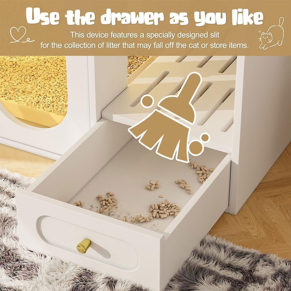 hidden-cat-litter-box-enclosure-furniture-with-led-light-modern-litter-box-cabinet-with-drawers-acrylic-door-multi-entry-cat-house-sideboard-for-living-room-37-4w-x-15-6d-x-31-5h-white