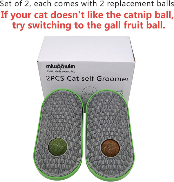Miwoowim 2 Pcs Catnip Toys Balls That Stick on Wall,Cat Toy Ball, Catnip Wall Balls for Cats Lick,Cat Face Scratchers, Cat Self Groomer for Indoor Cats, Corner Brush2