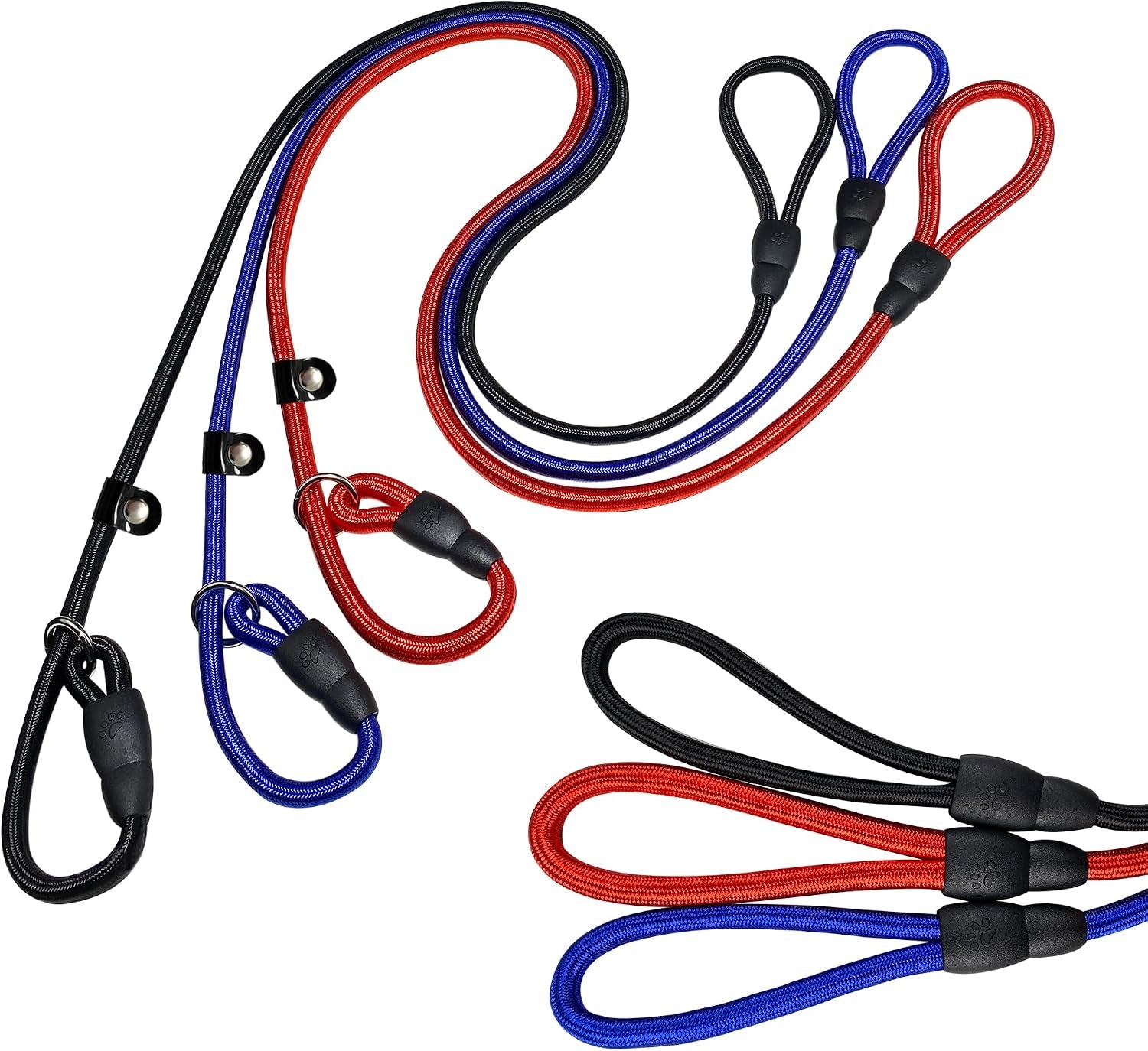 fovrlzse-upgraded-dog-slip-lead-3-pack-adjustable-nylon-lead-for-dogs-red-black-blue-training-aid-eco-friendly-cotton-lining-integrated-plastic-buckle