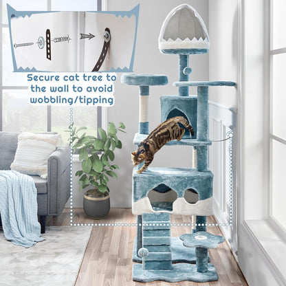 Yaheetech 72.5In Shark Cat Tree, Shark Mouth Bed, 2 Condos, Blue & White | Ocean-Themed Design, Multi-Level Layout, 2 Wide Perches, Interactive Toys, Sturdy Anti-Wobble, Spacious for Multi Indoor Cats5