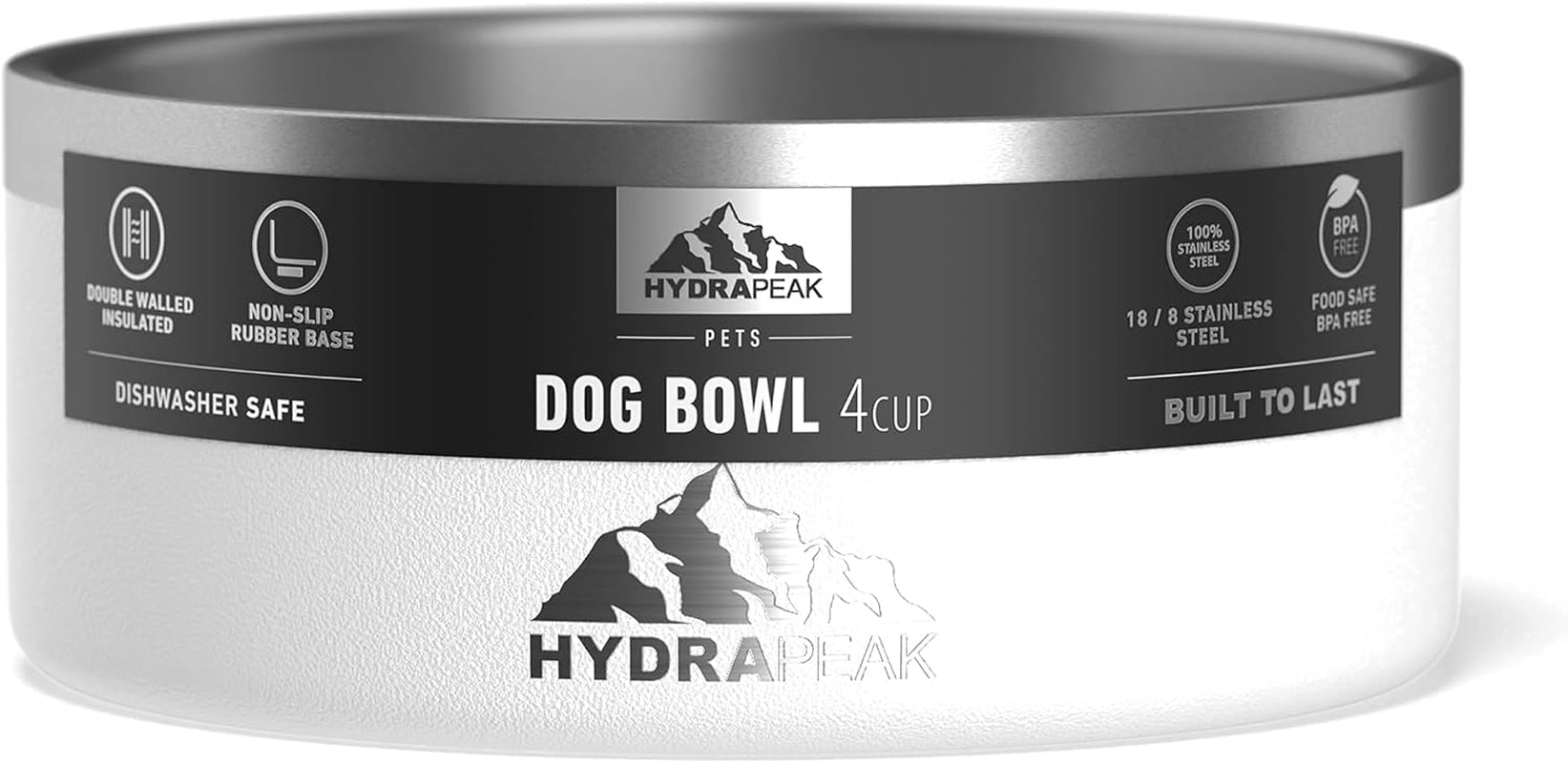 hydrapeak-dog-bowl-non-slip-stainless-steel-water-and-food-dish-large-sized-and-small-dogs-32oz-64oz-multiple-sizes-4-cup-white