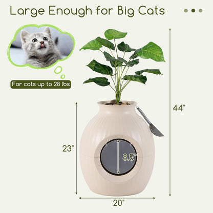 Tangkula Hidden Litter Box Plant, Cat Litter Box Enclosure Furniture with Odor Removal System, 4 Modes Lights, Artificial Plant, Pebbles, Door, Scoop, Planter Litter Box for Large Cats, Easy to Clean4
