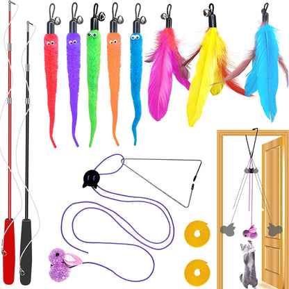 ZPH Cat Toys Interactive for Indoor Cats,2Pcs Retractable Cat Wand,9Pcs Teaser Toys&1Pcs Hanging Door Lure Kitten Toy,Interactive Feather Toy for Teaser Play and Chase Exercise with Kitten1