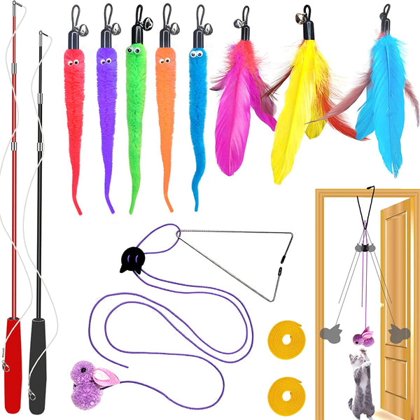 ZPH Cat Toys Interactive for Indoor Cats,2Pcs Retractable Cat Wand,9Pcs Teaser Toys&1Pcs Hanging Door Lure Kitten Toy,Interactive Feather Toy for Teaser Play and Chase Exercise with Kitten1