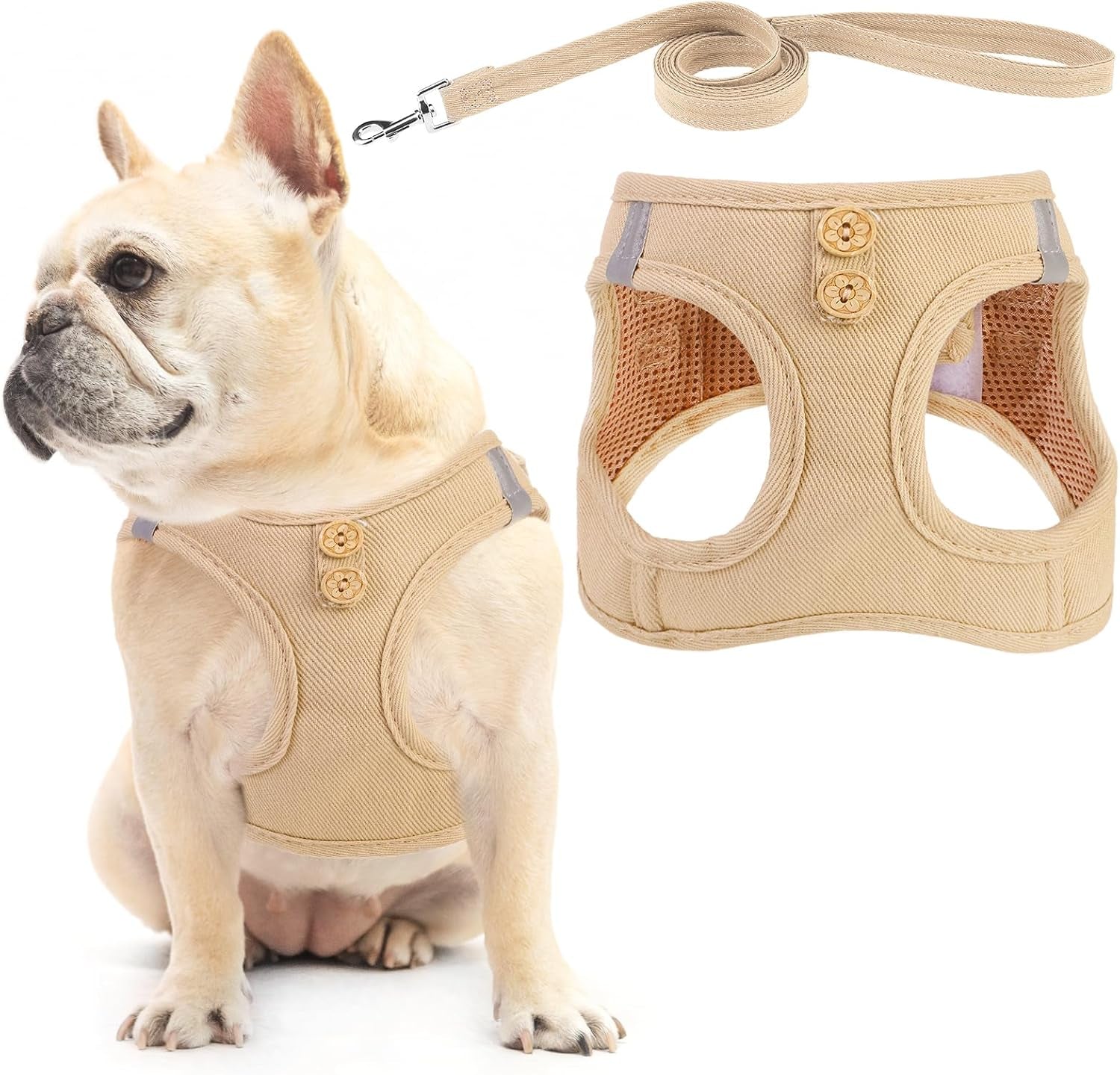 pupteck-dog-harness-and-leash-set-for-small-medium-dogs-no-pull-step-in-soft-mesh-puppy-cat-vest-harnesses-reflective-at-night-green-s