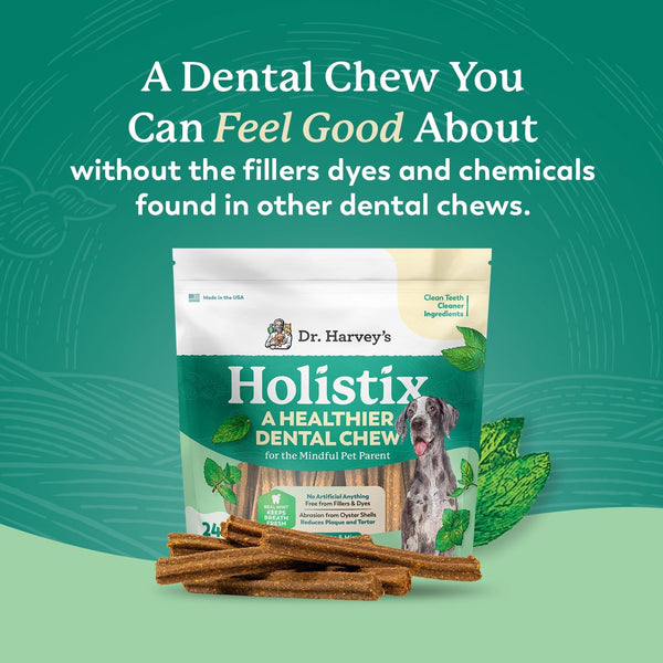 Dr. Harvey'S Holistix Dental Chews for Dogs for Fresh Breath (24 Sticks) | Mint, Sweet Potato, Dried Kelp & Oyster Shells - Supports Teeth Cleaning2
