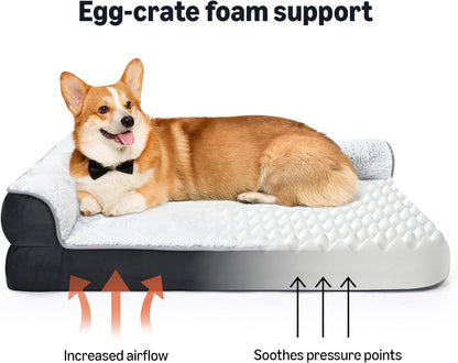 Amazon Basics Washable L-Shaped Dog Bed for Large Dogs, Anti-Slip Pet Sofa Bed for Indoor Dogs, Crate Bed, 42X30X8 Inches, Gray, Large4