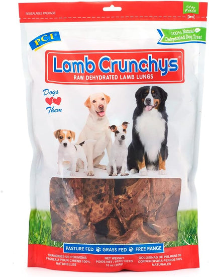 PCI Pet Center Inc Lamb Crunchys Raw Dehydrated Lamb Dog Treats, 16 Oz Pack | Made in USA Dog Treats from Single-Ingredient Lamb Lung, for Dogs of All Ages - Can Be Used for Training or Daily Treats1