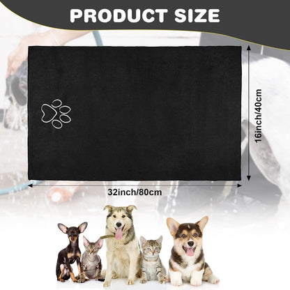 Chumia 4 Pack Dog Towels for Drying Large Microfiber Grooming Tools Absorbent Soft Bath Supplies with Embroidered Paw for Small Medium Pet Products(16 X 32 Inch,Black)4