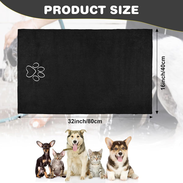 Chumia 4 Pack Dog Towels for Drying Large Microfiber Grooming Tools Absorbent Soft Bath Supplies with Embroidered Paw for Small Medium Pet Products(16 X 32 Inch,Black)4