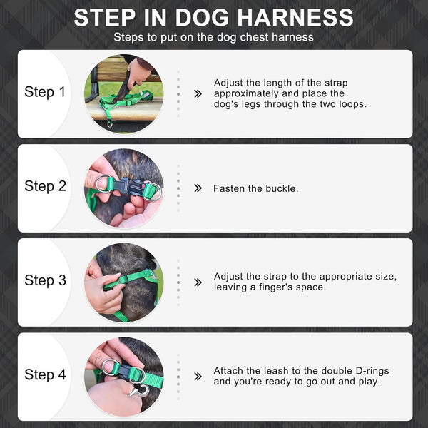 BEAUTYZOO Dog Harness Collar and Leash Set, No-Pull Step in Dog Harness for Large Dogs, Reflective No-Choke Puppy Vest Harness, Adjustable Soft Padded Pet Vest for French Bulldog, Dark Pink L8