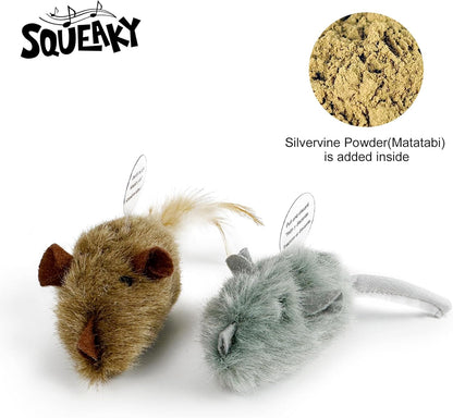 Ttcat 2 Pack Squeaky Furry Mouse Cat Toys with Silvervine, Realistic Fluffy Mice Kitten Interactive Hunting Toy, Noise-Making Cat Prey Toy for Indoor Cats, Boredom Relief Teaser Chew Toy.3