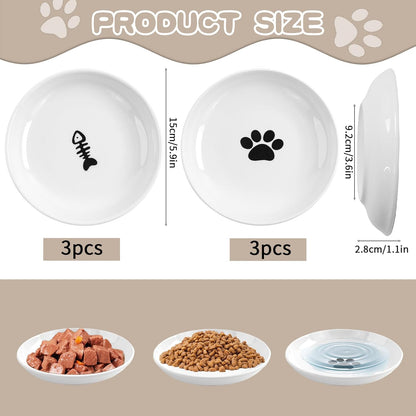 6 Pack Cat Food Bowl, Ceramic Cat Bowls, anti Whisker Fatigue Cats Bowl Set | 5.5 Inches Shallow Wide Kitten Plates for Food and Water (White-A)2