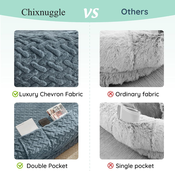 Chixnuggle Orthopedic Human Dog Bed,With Faux Fur Washable Cover,Blanket | Bluish Grey,72*40*10,Giant Dog Bed for Adult or Extra Large Dogs,Egg Crate Foam,Non-Slip Bottom5