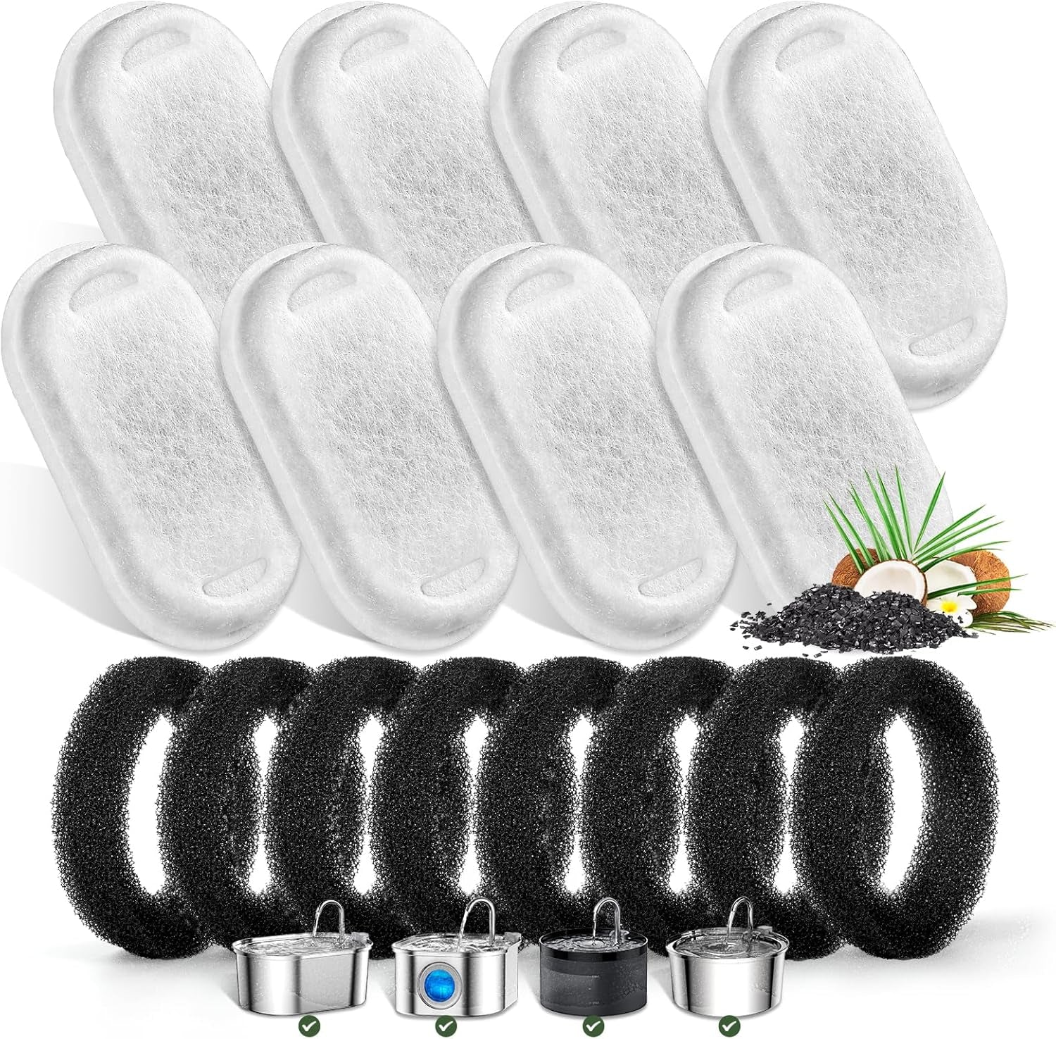 cat-water-fountain-filters-for-stainless-steel-67oz-2l-adjustable-water-flow-pet-fountain-8-pack-pet-replacement-filters-with-8-sponges