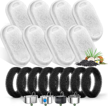 Cat Water Fountain Filters for Stainless Steel 67Oz/2L Adjustable Water Flow Pet Fountain, 8 Pack Pet Replacement Filters with 8 Sponges1