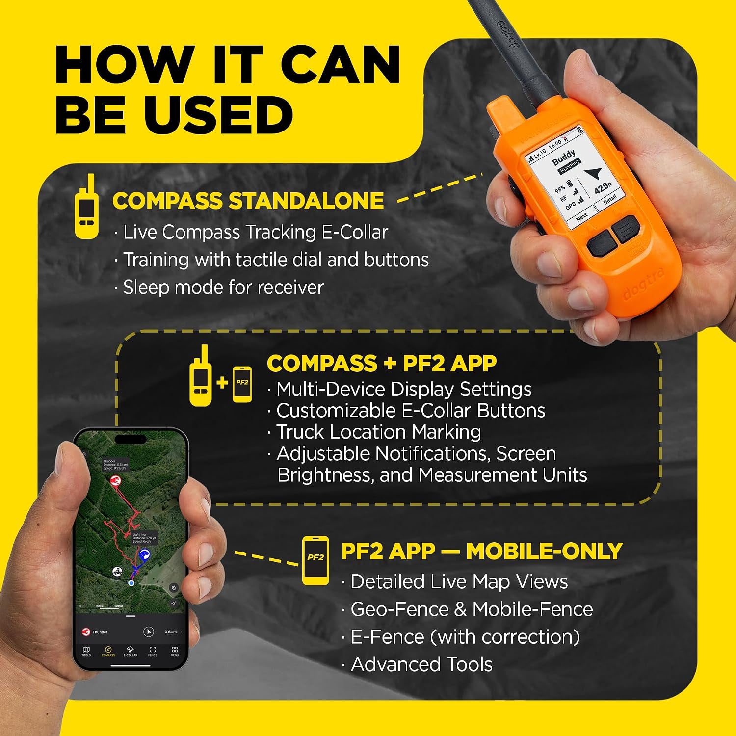 dogtra-pathfinder2-mini-compass-live-gps-dog-tracking-training-system-4-mile-range-e-collar-handheld-with-no-subscription-offline-maps-gps-fence-expandable-up-to-21-dogs-for-dogs-15-lbs