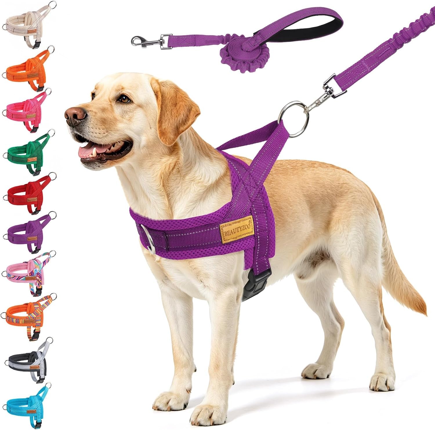 beautyzoo-dog-harness-no-pull-quick-fit-dog-harness-and-leash-set-escape-proof-vest-harness-with-soft-handle-reflective-breathable-mesh-padding-harness-for-medium-size-dog-training-walking-beige-m