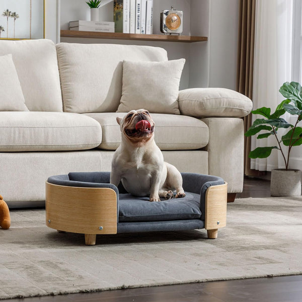 Elevated Dog Bed Pet Sofa with Solid Wood Legs and Bent Soft Backrest, Pet Cat Stool Bed with Velvet Cushion,For Small and Medium Size Dogs Kitten, Mid Size4