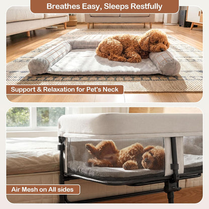 Bedside Dog Bed, Adjustable to Human Bed Height, 11-Inch Guardrail, Foldable & Portable Pet Bed Attachment, Improves Owner'S Sleep Quality, for Small Size Dogs (<40 LBS) & All Cats6