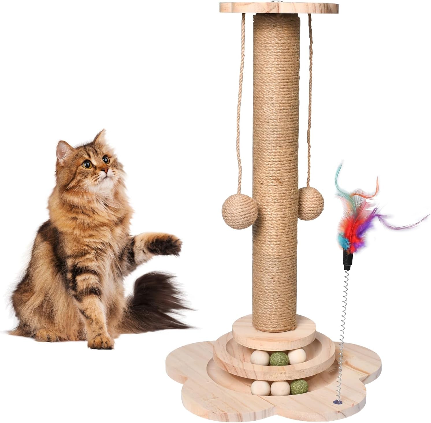 cat-scratching-post-50cm-cat-scratcher-toy-natural-woven-sisal-and-wood-interactive-cat-toys-with-lanyard-ball-ball-feather-feather-color-is-random