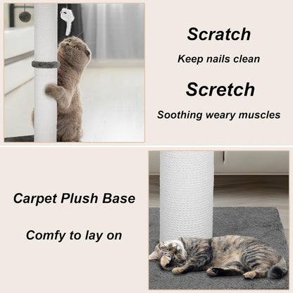 34-Inch Tall Cat Scratching Post for Large Cats, Stable Base, Gray | Heavy-Duty Cat Scratcher, Extra-Tall Thick Post, Soft Natural Cotton Rope, Hanging Interactive Cat Toys, Indoor Cat Furniture7