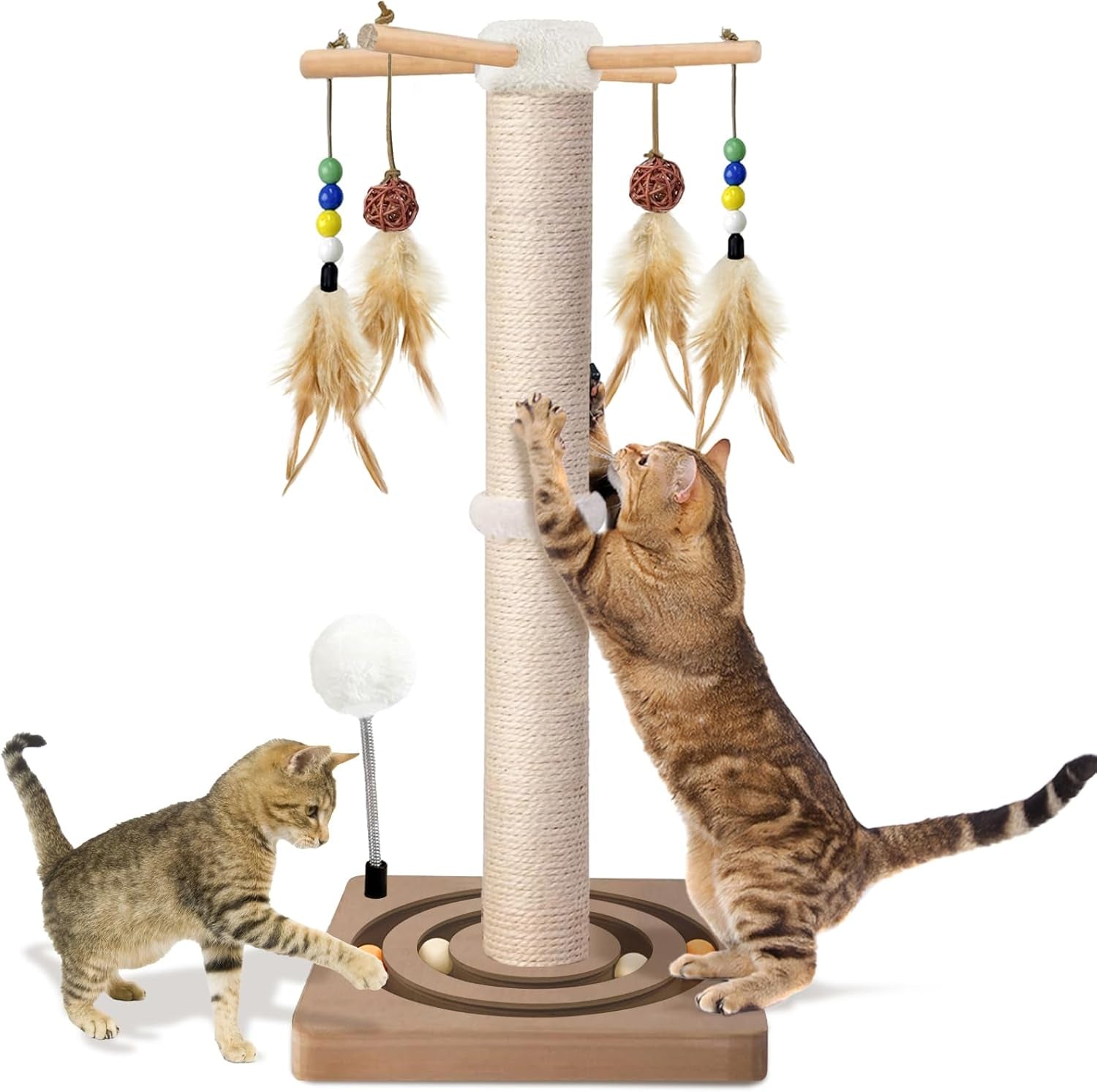 paroto-cat-scratching-post-sisal-cat-tree-tower-scratcher-for-indoor-cats-adults-with-interactive-toys-double-ball-track-2-mounting-methods-25-inches