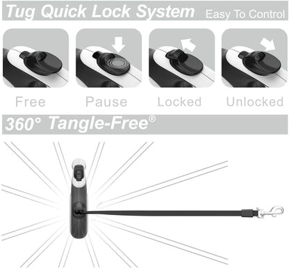 TUG 360° Tangle-Free Retractable Dog Leash | 16 Ft Strong Nylon Tape | One-Handed Brake, Pause, Lock (Medium, White)5
