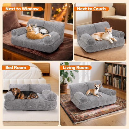 Gimars Upgrade Large Cat Bed for Indoor Cats -Added 10% More Stuff Sponge, Orthopedic Pet Couch Beds with Bolstered Edges, Fluffy Washable & Removable Cover, anti Slip Base, Grey | 10% More Stuff Sponge, Orthopedic Pet Couch with Bolstered Edges, Fluffy Washable & Removable Cover, anti Slip Base7