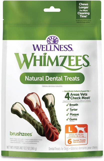 Whimzees Wellness Brushzees Natural Dog Dental Treat, VOHC Accepted Chews, Freshens Breath, Extra-Small Size, 12.7 Oz Bag, 48 Count17