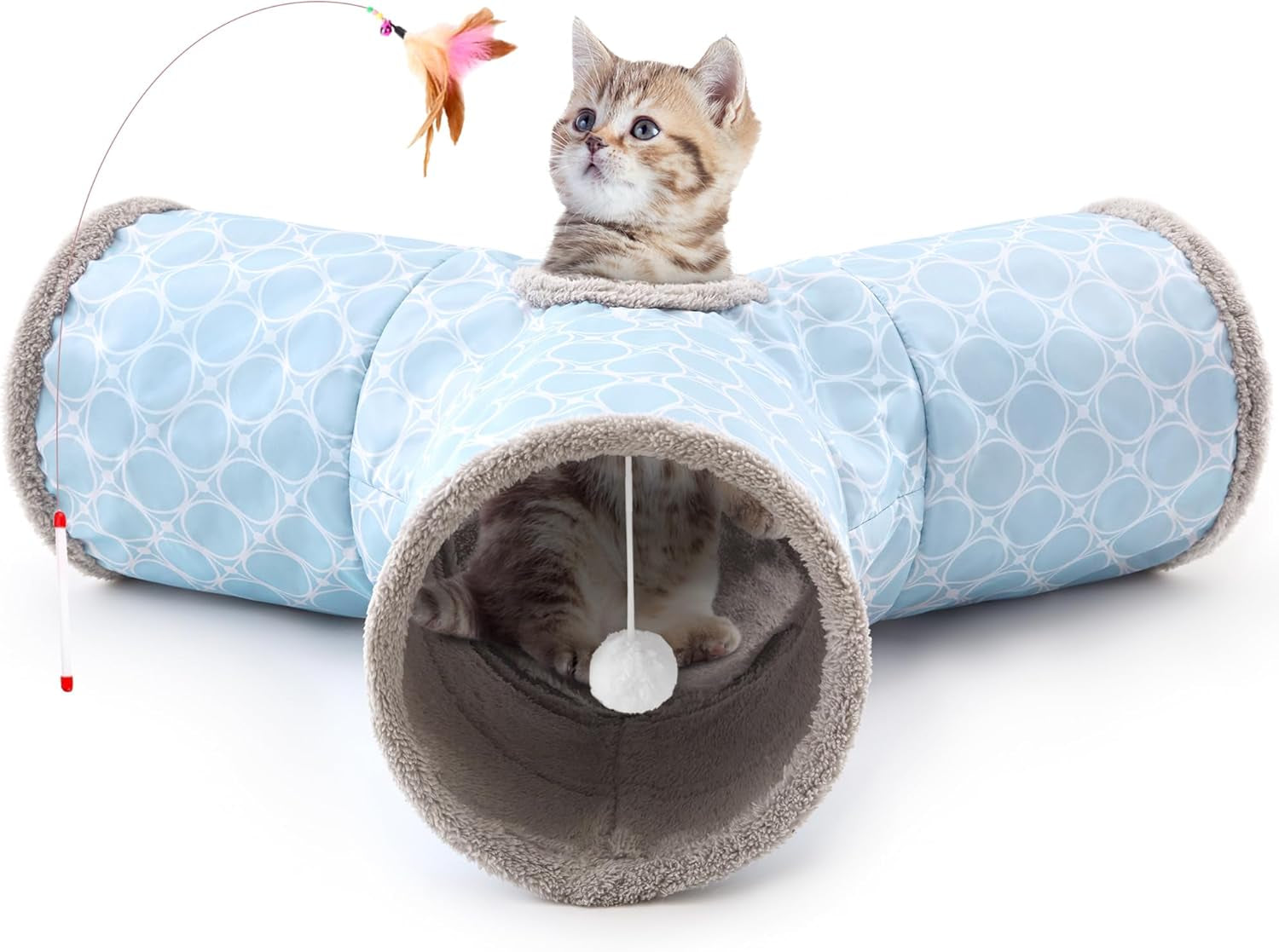 tempcore-pet-cat-tunnel-tube-toys-3-way-collapsible-tunnels-for-indoor-cats-interactive-tube-with-teaser-wand-peek-holes-hanging-ball-black-blue