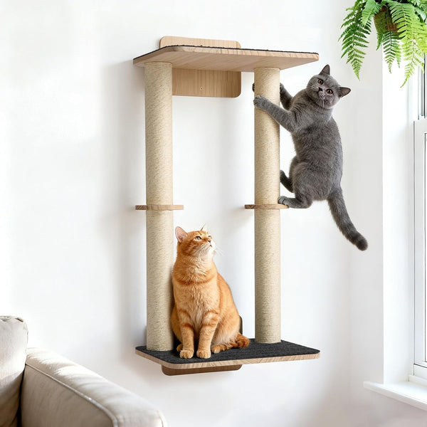 Veehoo Cat Wall Shelves, 28.3" Cat Wall Furniture with Scratcher | Cats Wall Climber, Dual Sisal Scratching Posts, Carpeted Perch, Easy Installation, Drywall Mounting1