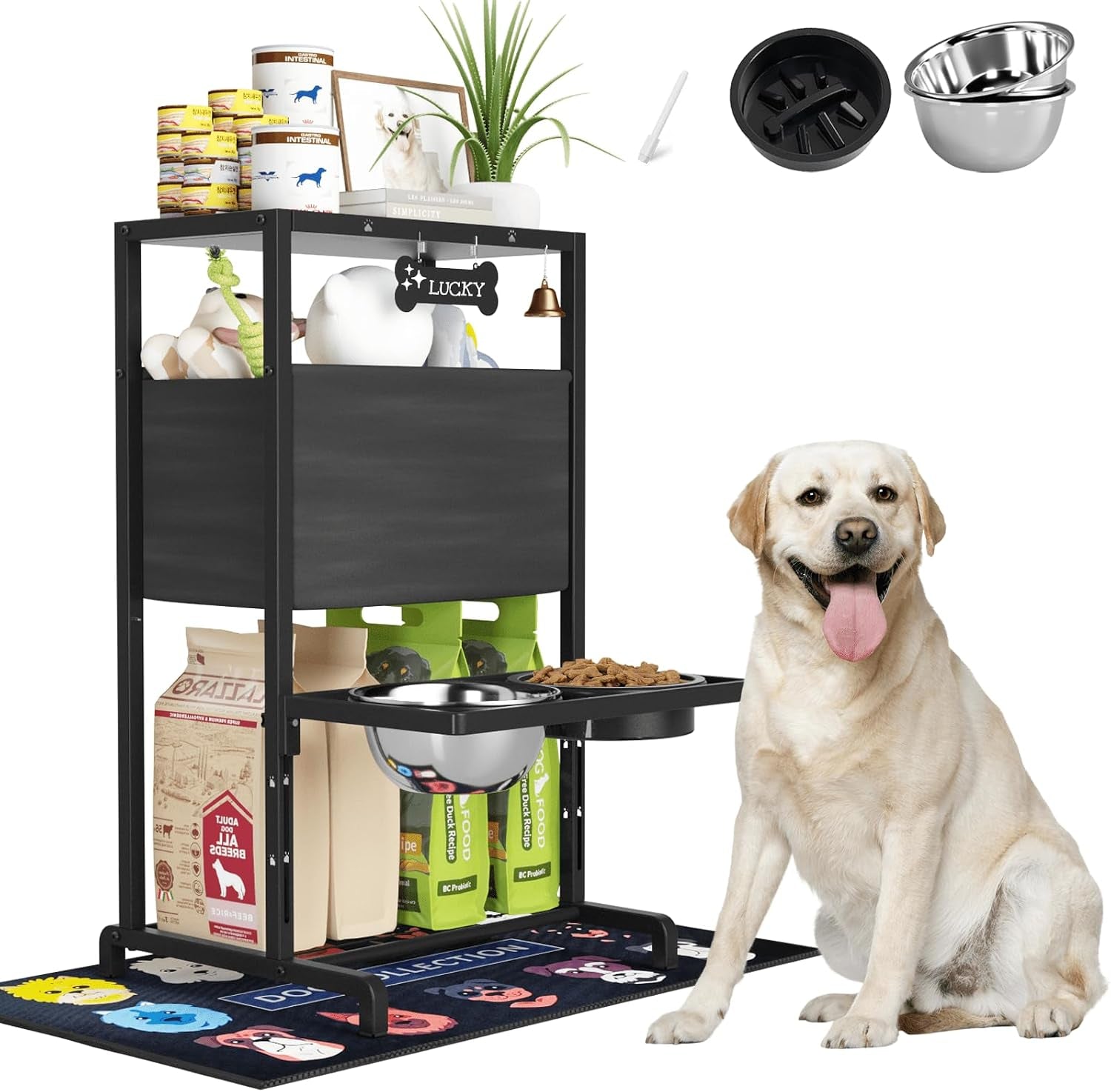 elevated-dog-bowls-with-slow-feeder-for-large-dogs-adjustable-raised-stand-with-2-stainless-steel-bowls-spill-proof-mat-non-slip-dog-feeder-for-large-medium-dogs-black