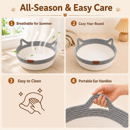 Large Scratchable Handwoven for Cats Stimulicat Handwoven Cat Basket, Cotton Rope Cat Bed round Pet Basket, Hand Woven Boho Cat Bed (Grey, without Cushion)7