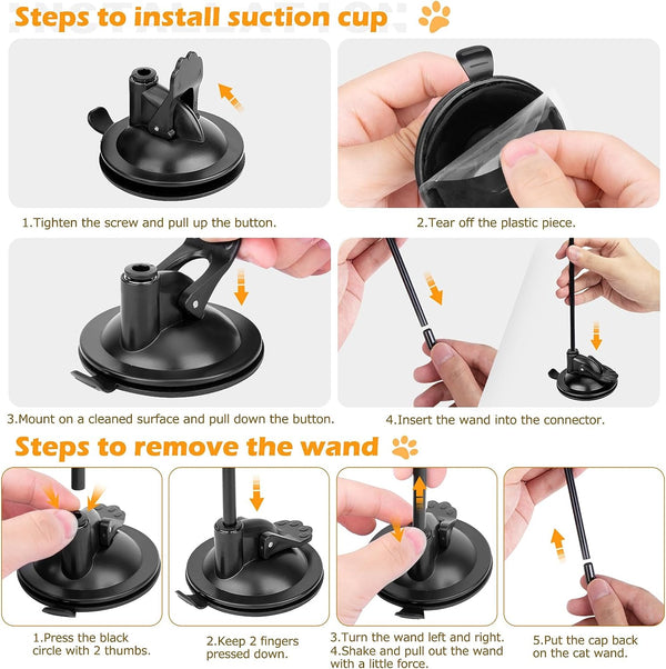 Cat Toys, 2 Pack 3 in 1 Interactive Cat Toy for Indoor Cats with Sticky Super Suction Cup Detachable 10 Pcs Replacements Feathers Balls Mice 2 Wand Hanging Door Kitten Toys4
